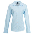 Light Blue - Front - Premier Womens-Ladies Signature Pearlised Oxford Long-Sleeved Shirt