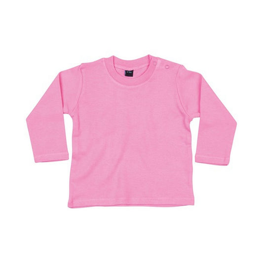 Bubblegum Pink - Front - Babybugz Baby Plain Long-Sleeved T-Shirt