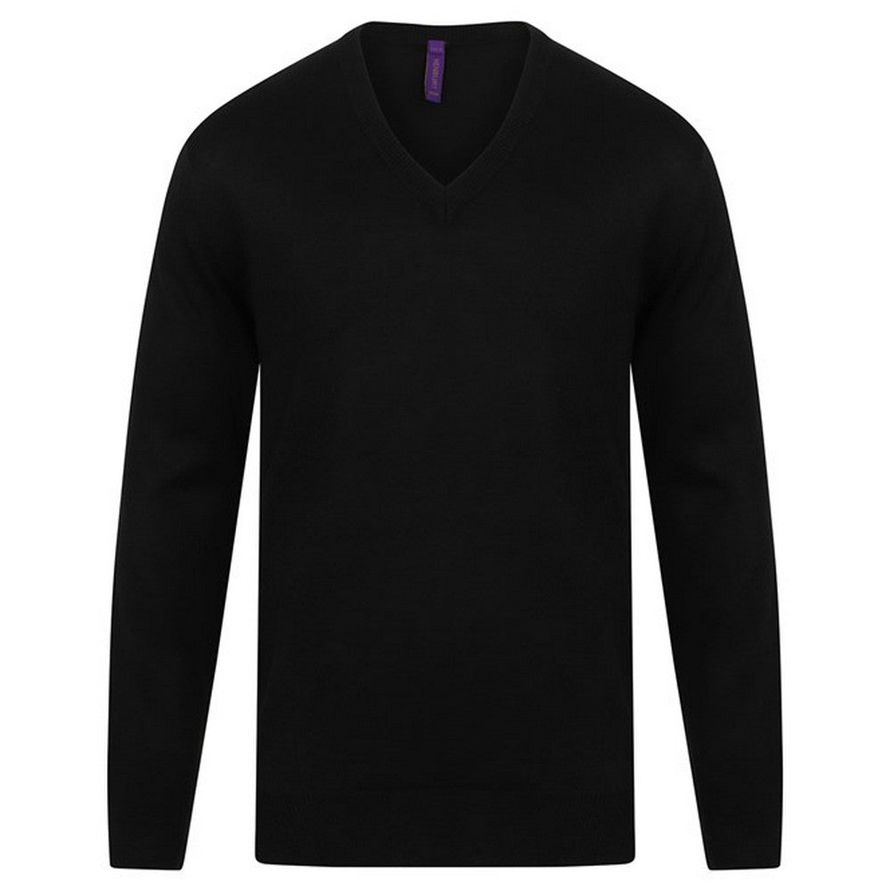 Navy - Front - Henbury Mens Acrylic V Neck Sweatshirt