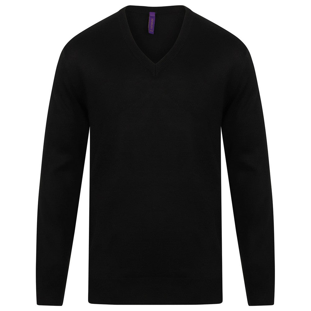 Black - Front - Henbury Mens Acrylic V Neck Sweatshirt