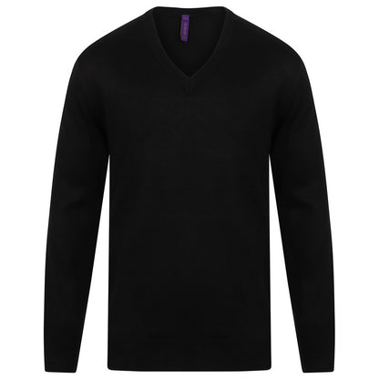 Black - Front - Henbury Mens Acrylic V Neck Sweatshirt