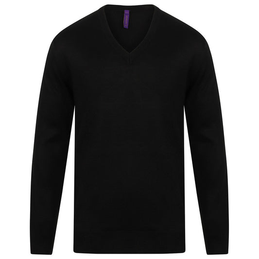 Black - Front - Henbury Mens Acrylic V Neck Sweatshirt
