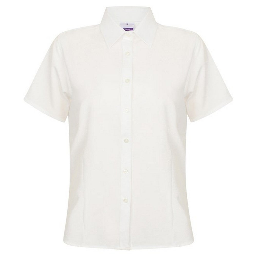 White - Front - Henbury Womens-Ladies Wicking Short-Sleeved Formal Shirt