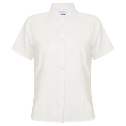 White - Front - Henbury Womens-Ladies Wicking Short-Sleeved Formal Shirt