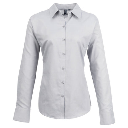 Silver - Front - Premier Womens-Ladies Signature Oxford Long-Sleeved Shirt