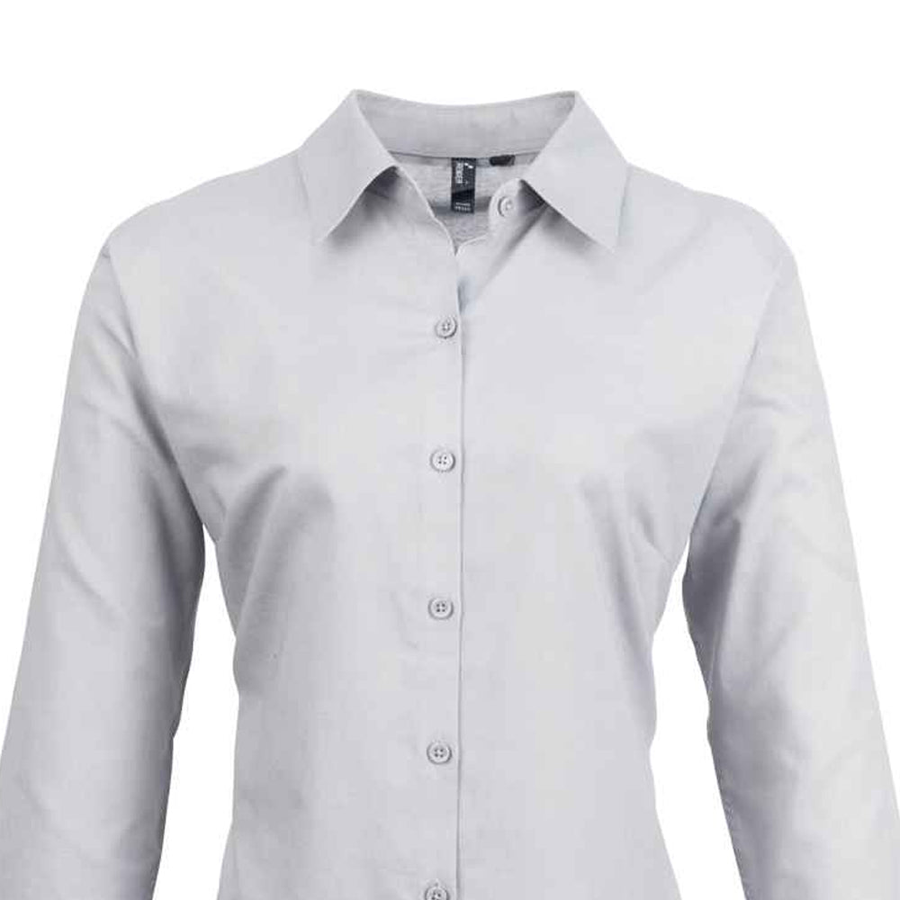Silver - Back - Premier Womens-Ladies Signature Oxford Long-Sleeved Shirt