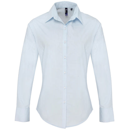 Light Blue - Front - Premier Womens-Ladies Supreme Poplin Long-Sleeved Formal Shirt