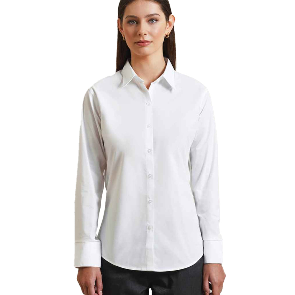 White - Side - Premier Womens-Ladies Supreme Poplin Long-Sleeved Formal Shirt