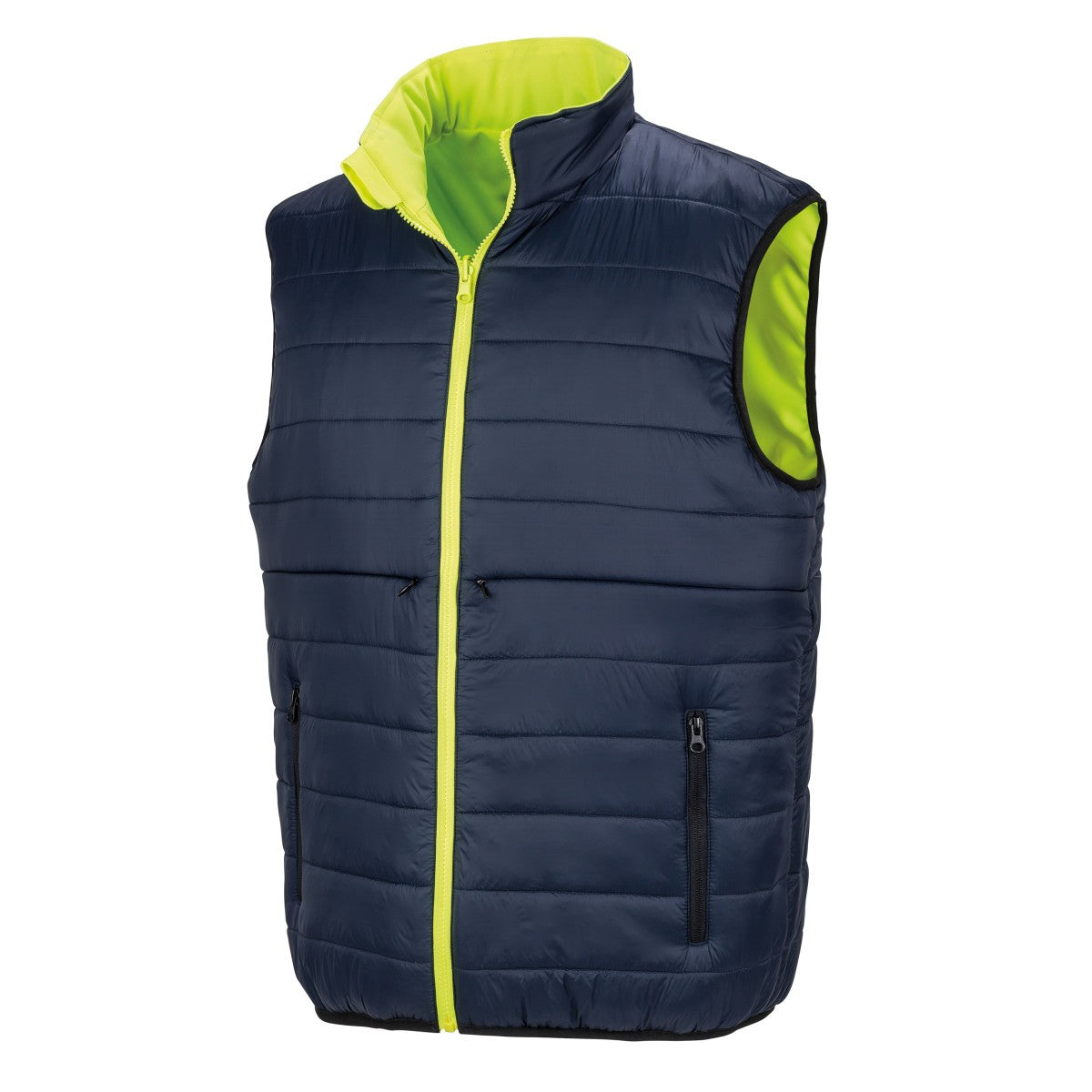 Fluorescent Yellow-Navy - Pack Shot - SAFE-GUARD by Result Unisex Adult Soft Touch Reversible Gilet