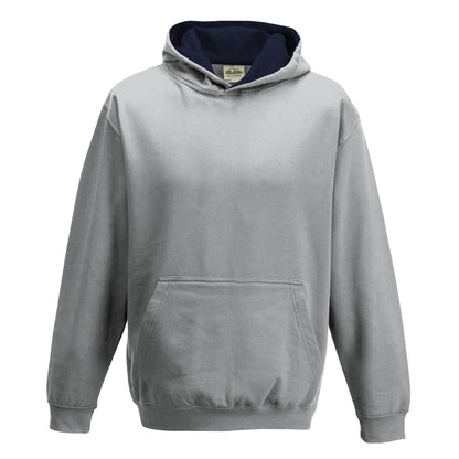 Heather Grey-French Navy - Front - Awdis Childrens-Kids Varsity Hoodie