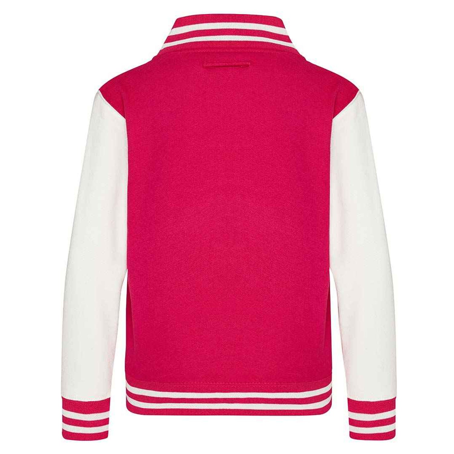 Hot Pink-White - Back - Awdis Childrens-Kids Varsity Jacket