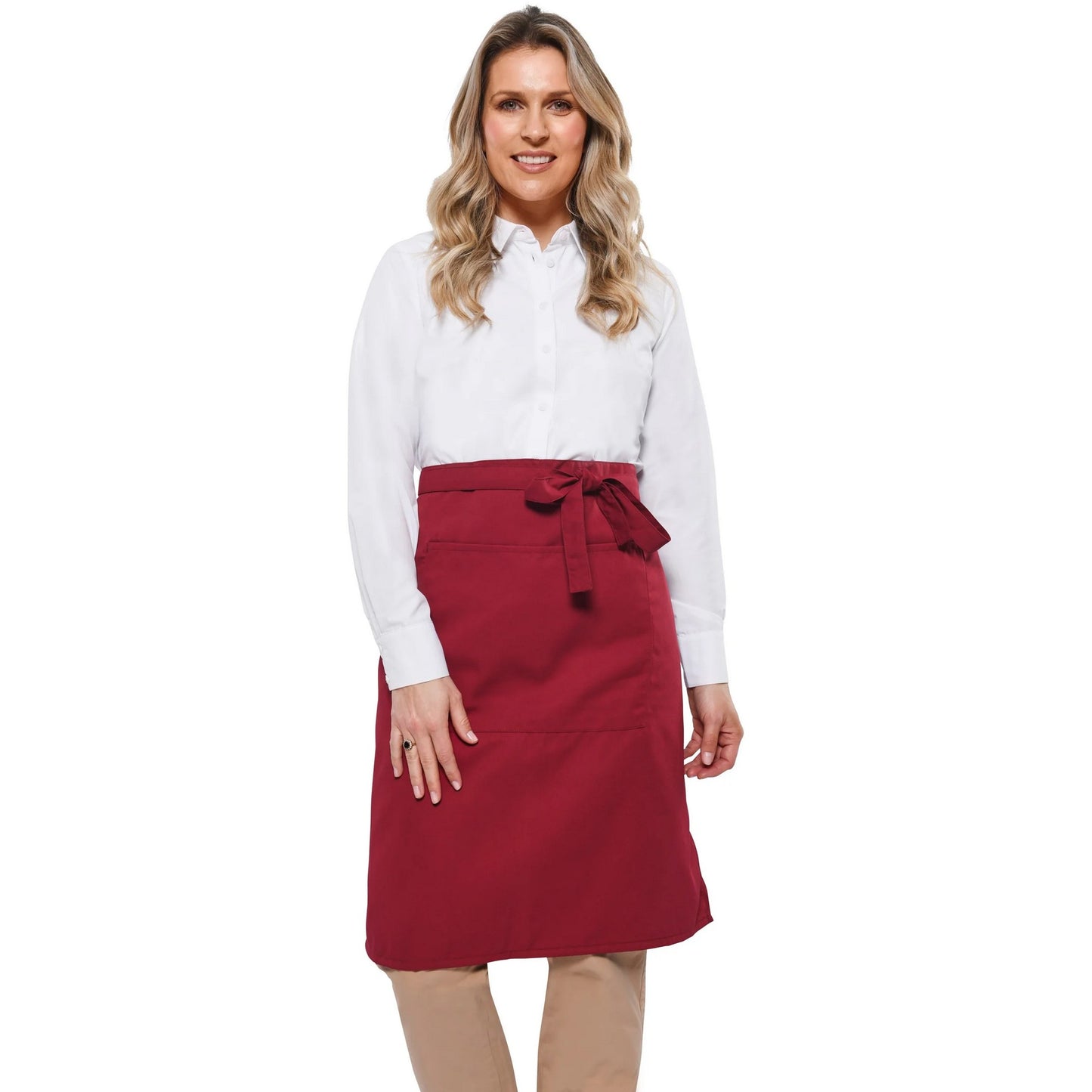 Claret Red - Front - Dennys Unisex Adult Polyester Pocket Waist Apron