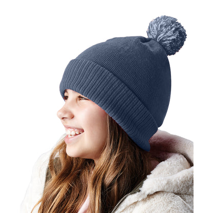 Bright Red-Off White - Side - Beechfield Childrens-Kids Snowstar Beanie