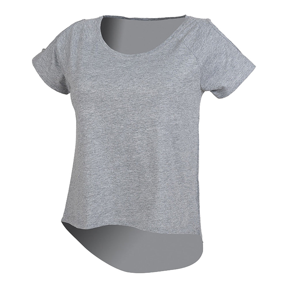 Heather Grey - Front - Skinni Fit Womens-Ladies Heather Drop Tail T-Shirt