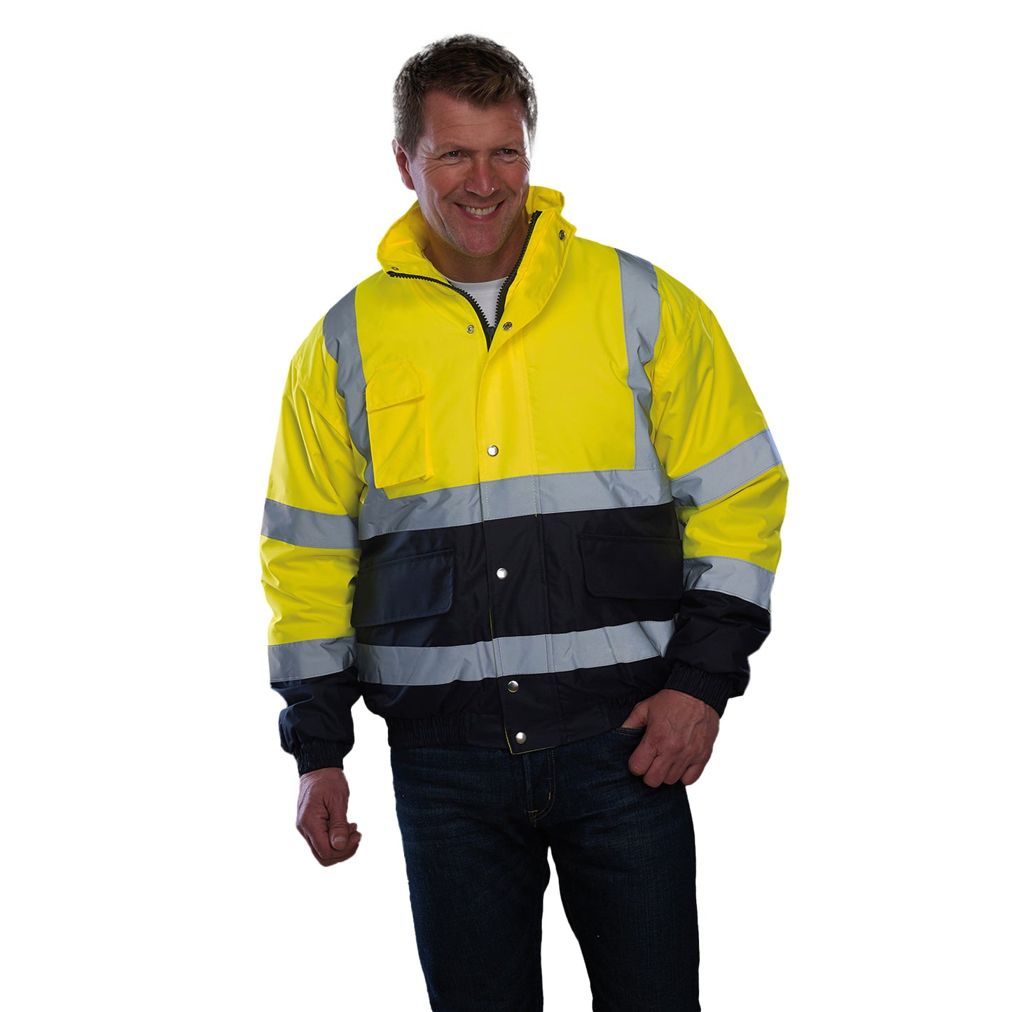 Yellow-Navy - Side - Yoko Unisex Adult Two Tone High-Vis Bomber Jacket