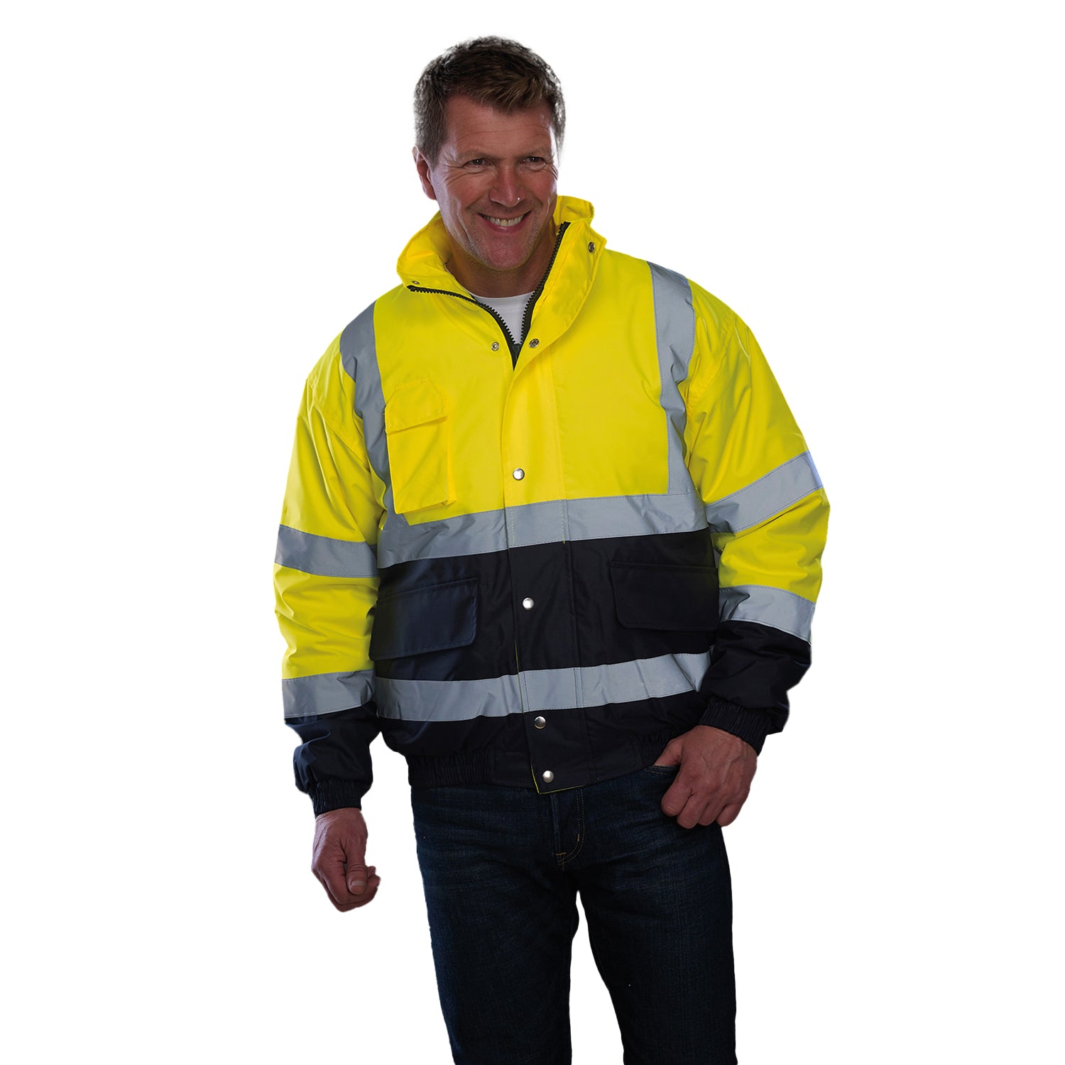 Yellow-Navy - Side - Yoko Unisex Adult Two Tone High-Vis Bomber Jacket