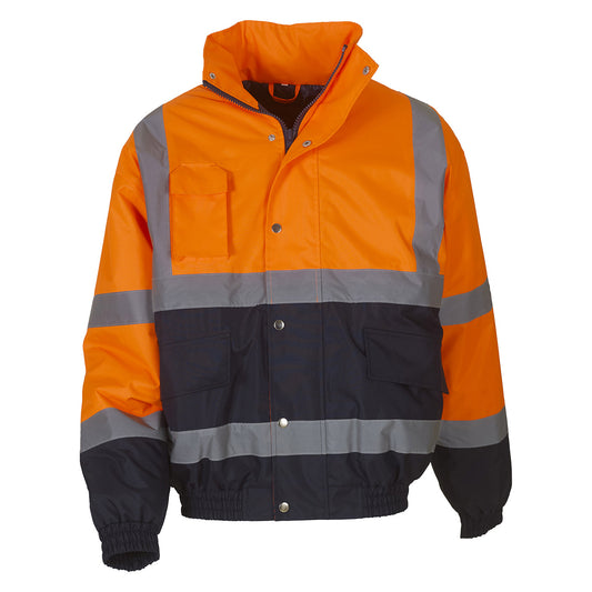 Orange-Navy - Front - Yoko Unisex Adult Two Tone High-Vis Bomber Jacket