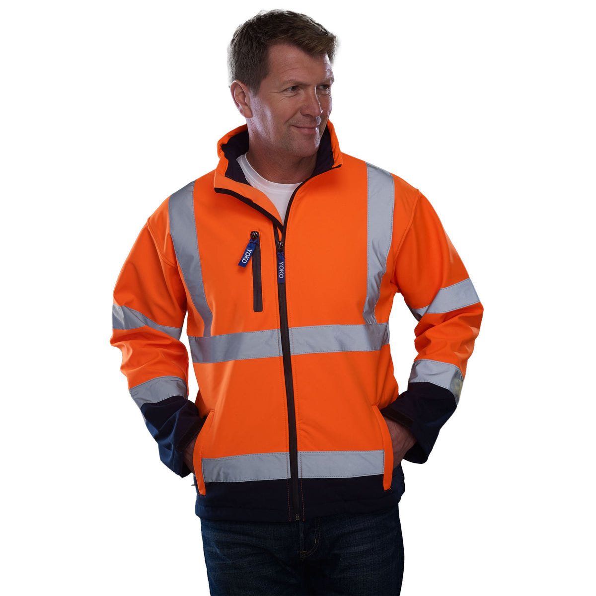 Orange-Navy - Back - Yoko Unisex Adult High-Vis Soft Shell Jacket