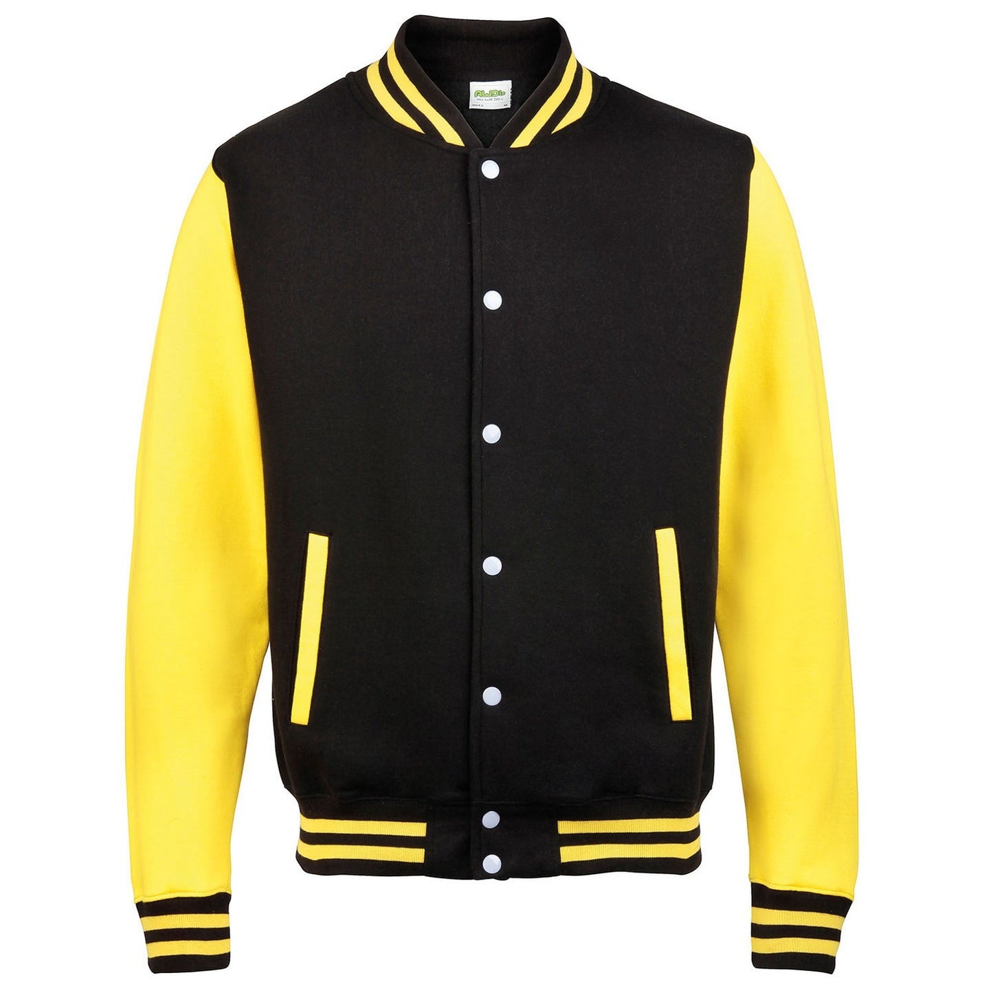 Jet Black-Sun Yellow - Front - Awdis Unisex Adult Varsity Jacket