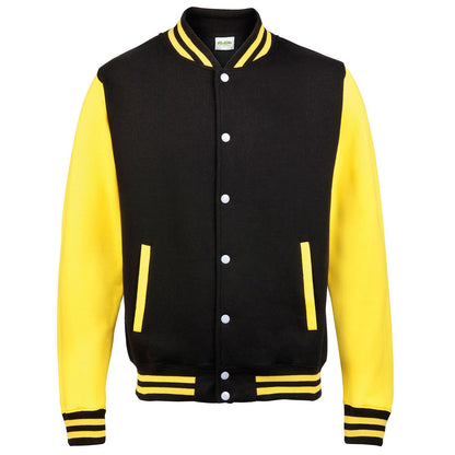 Jet Black-Sun Yellow - Front - Awdis Unisex Adult Varsity Jacket
