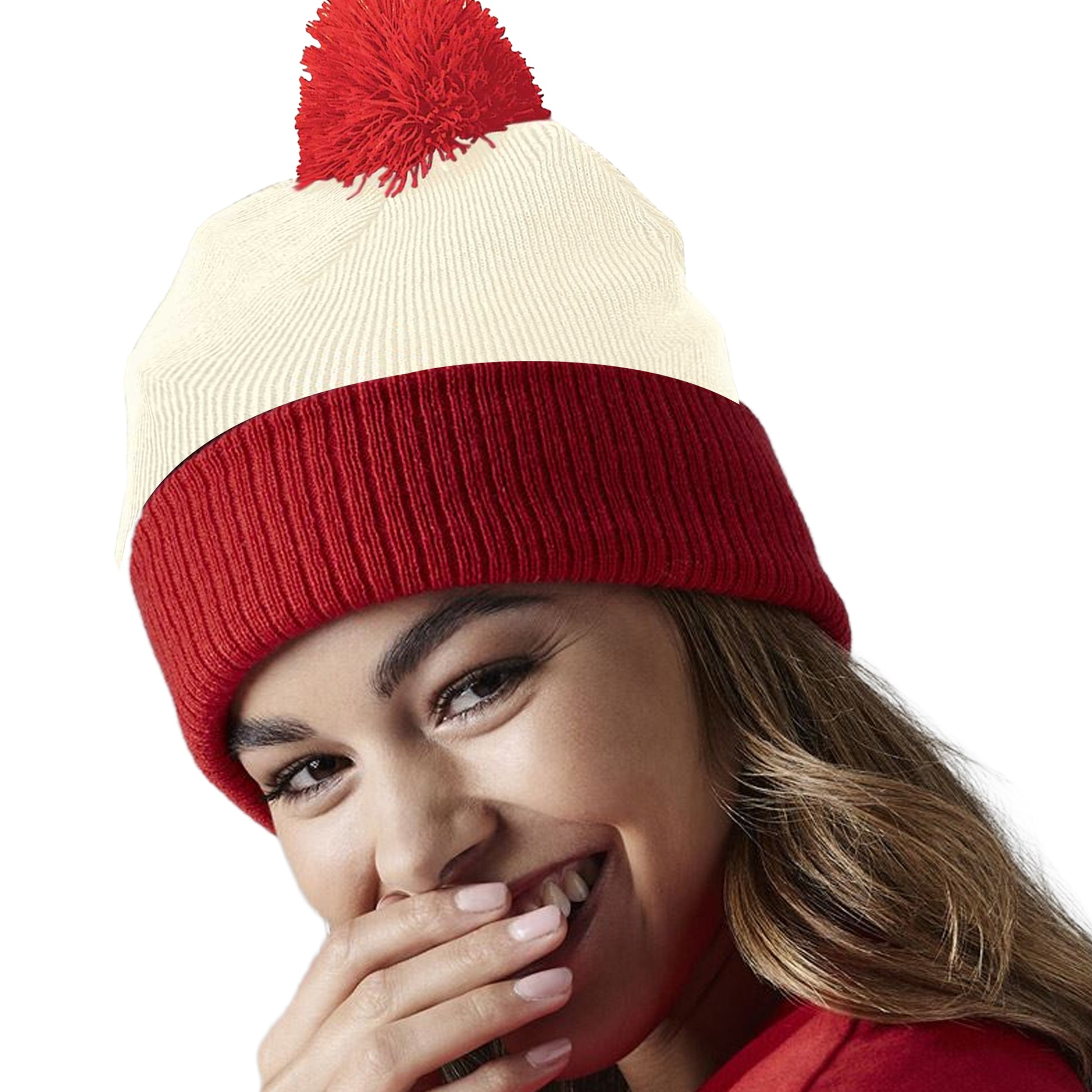 Off White-Bright Red - Back - Beechfield Snowstar Two Tone Beanie