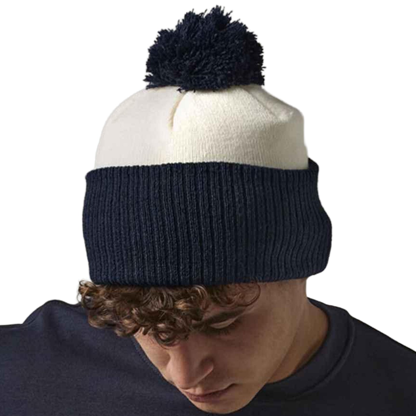 Off White-French Navy - Back - Beechfield Snowstar Two Tone Beanie