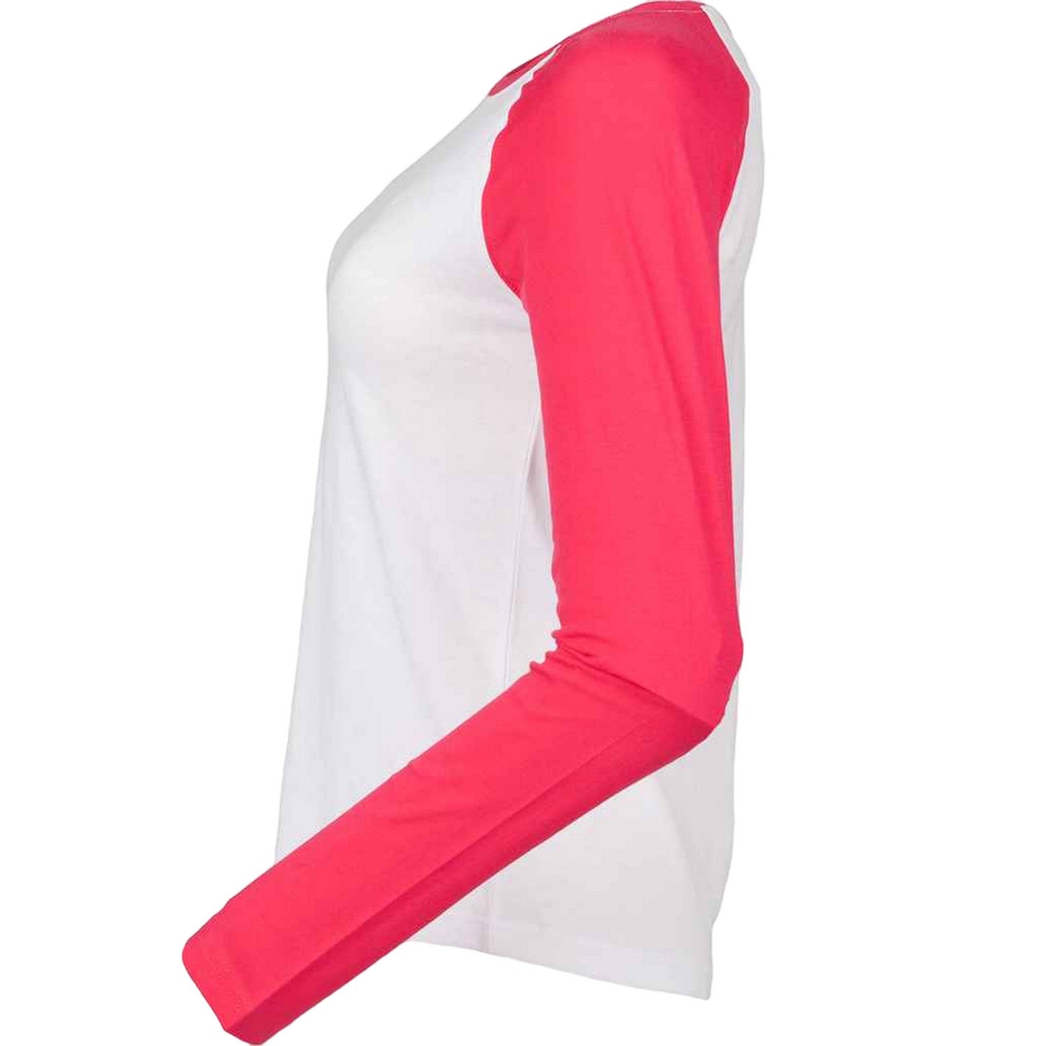 White-Hot Pink - Side - Skinni Fit Womens-Ladies Long-Sleeved Baseball T-Shirt