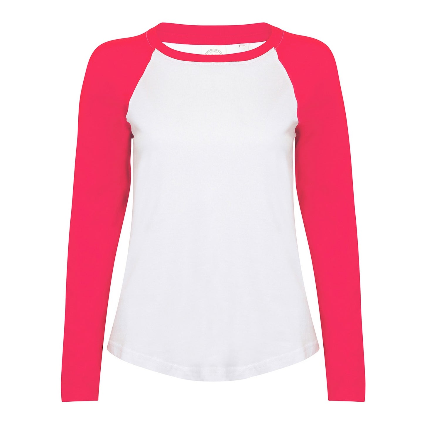 White-Hot Pink - Front - Skinni Fit Womens-Ladies Long-Sleeved Baseball T-Shirt