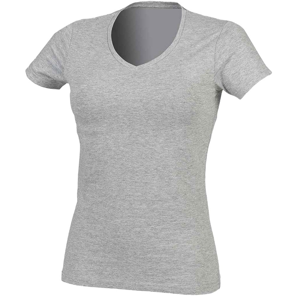 Heather Grey - Front - SF Womens-Ladies Feel Good Heather V Neck T-Shirt