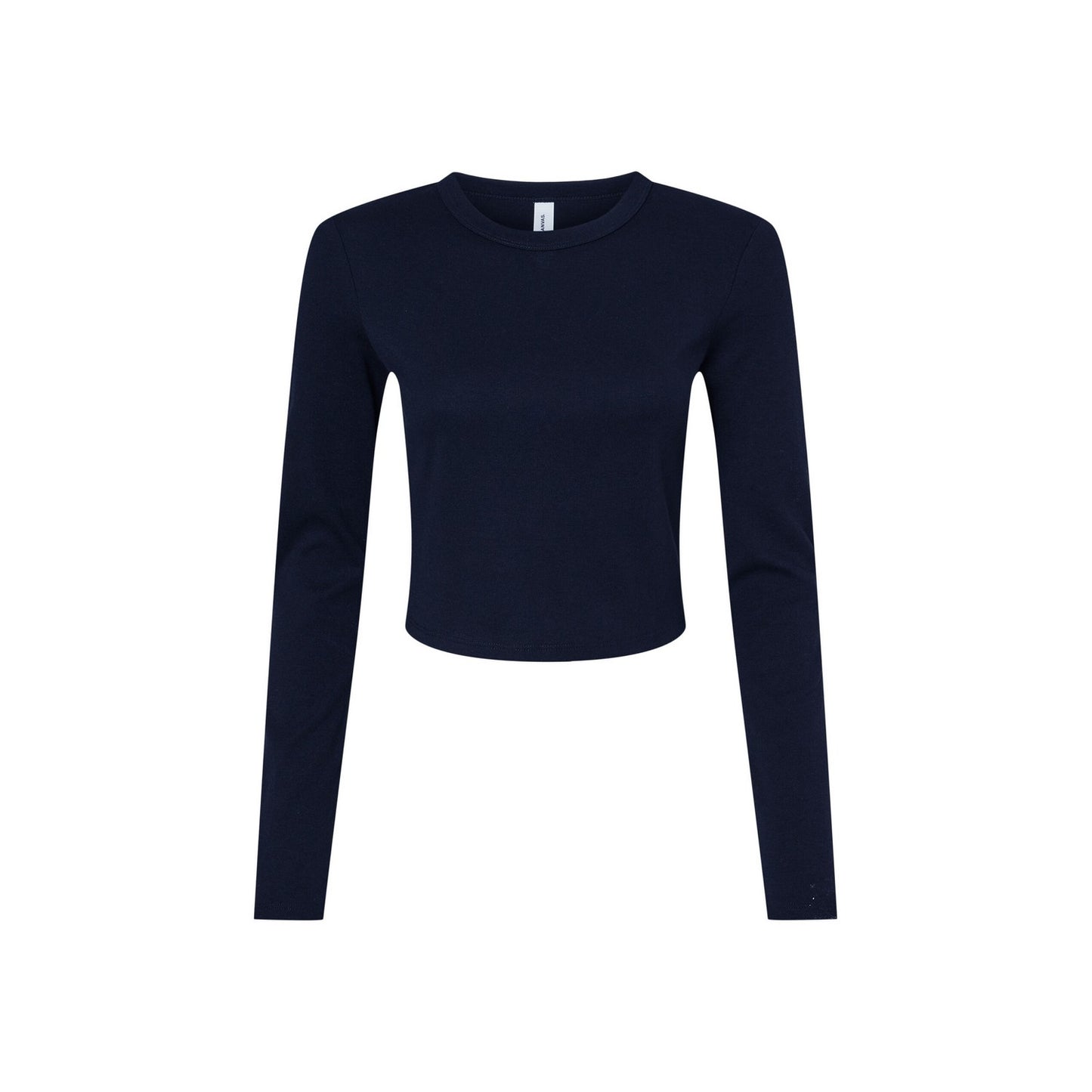 Solid Navy - Front - Bella + Canvas Womens-Ladies Long-Sleeved Crop T-Shirt