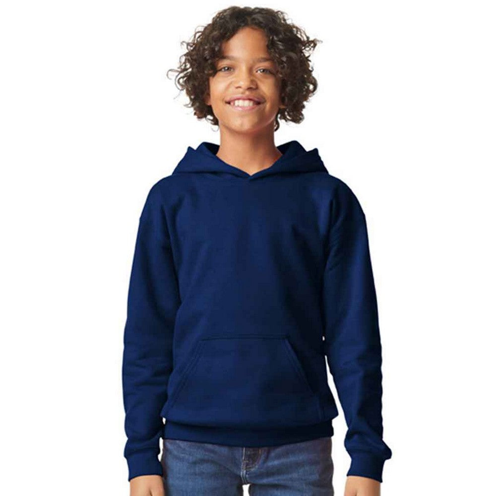 Navy - Front - Gildan Childrens-Kids Softstyle Plain Midweight Hoodie