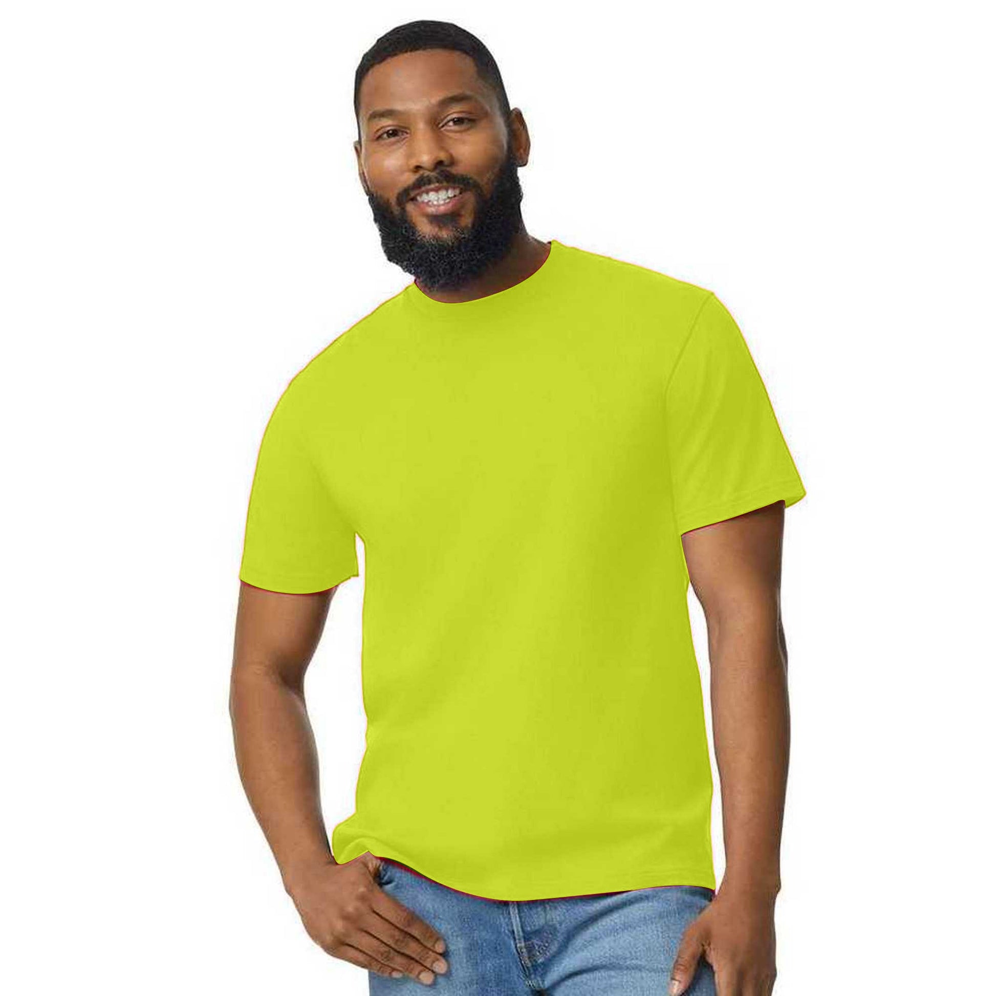 Safety Green - Side - Gildan Mens Cotton Lightweight T-Shirt