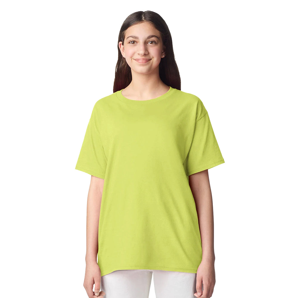 Safety Green - Side - Gildan Childrens-Kids Plain Lightweight T-Shirt
