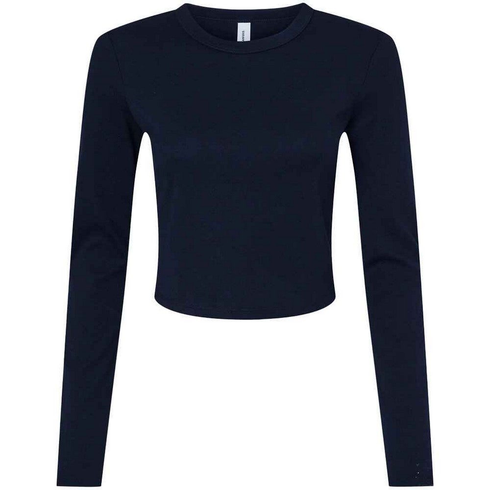 Solid Navy - Front - Bella + Canvas Womens-Ladies Micro-Rib Long-Sleeved T-Shirt