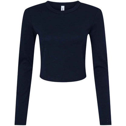 Solid Navy - Front - Bella + Canvas Womens-Ladies Micro-Rib Long-Sleeved T-Shirt