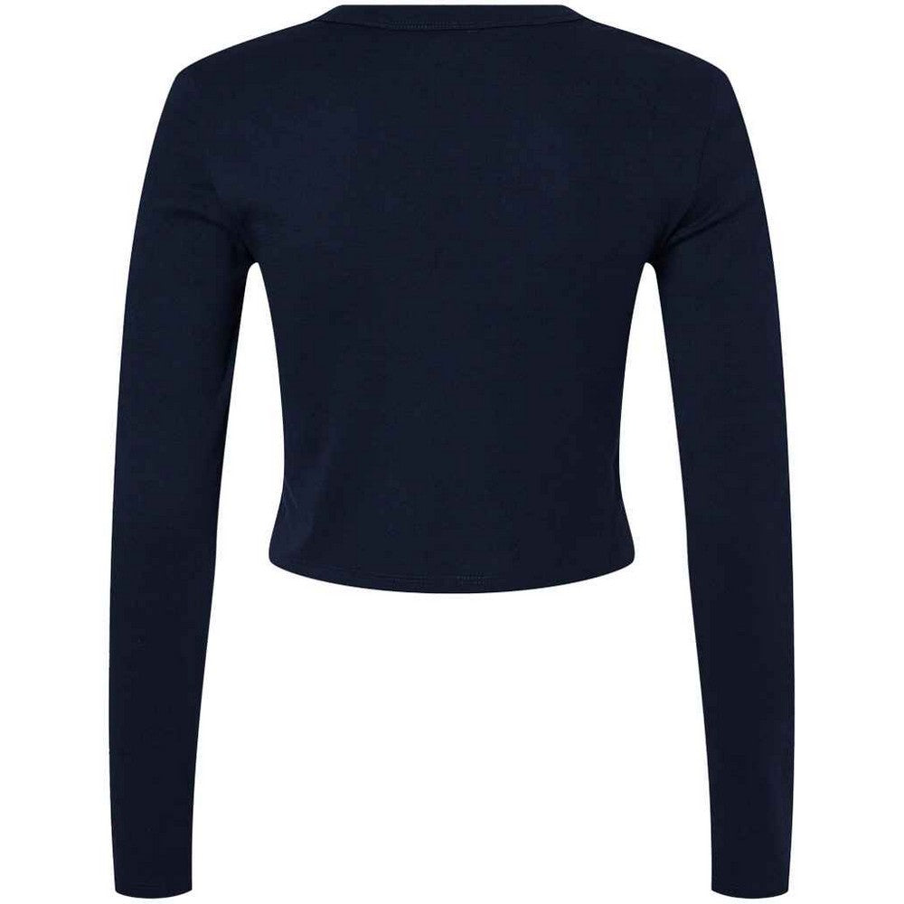 Solid Navy - Back - Bella + Canvas Womens-Ladies Micro-Rib Long-Sleeved T-Shirt