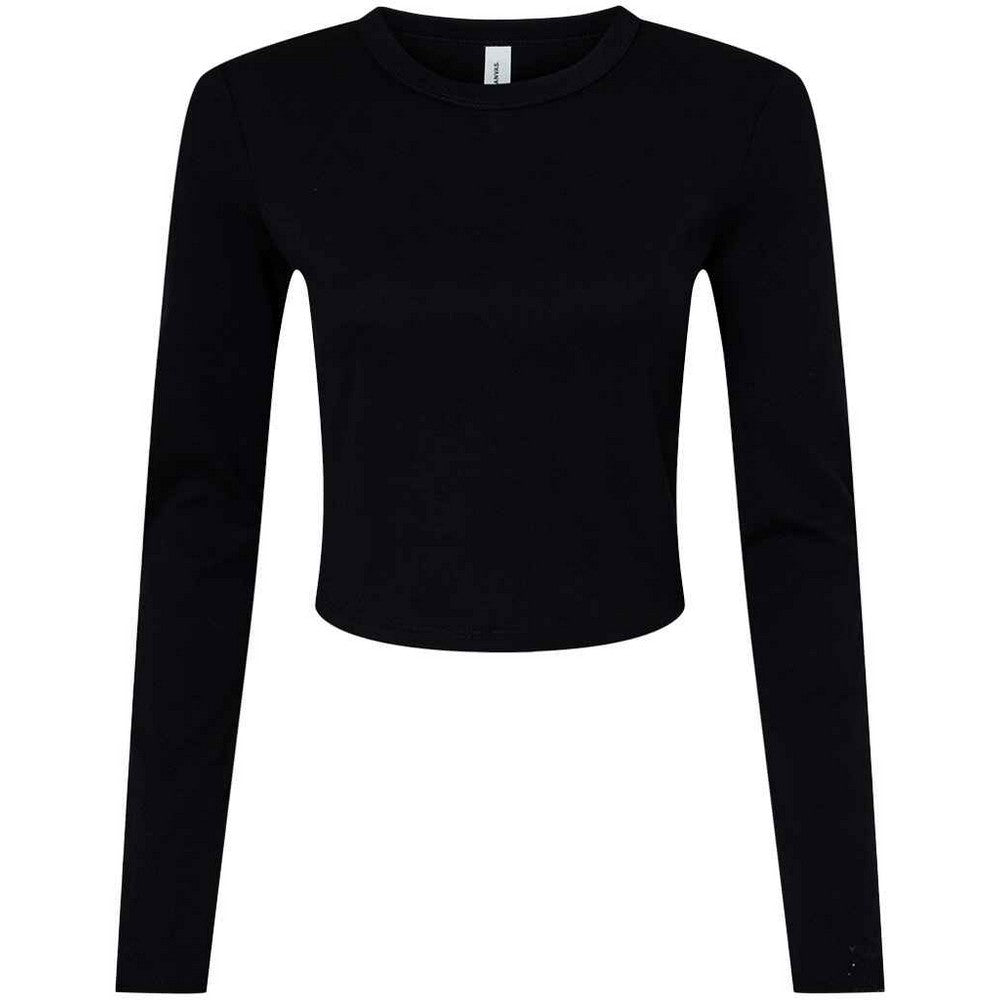 Solid Black - Front - Bella + Canvas Womens-Ladies Micro-Rib Long-Sleeved T-Shirt