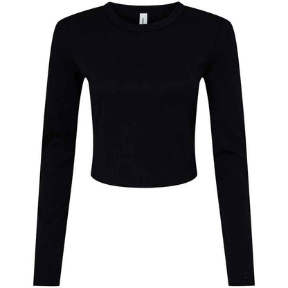 Solid Black - Front - Bella + Canvas Womens-Ladies Micro-Rib Long-Sleeved T-Shirt