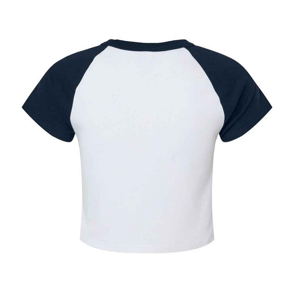 White-Navy - Back - Bella + Canvas Womens-Ladies Micro-Rib Raglan Crop Top