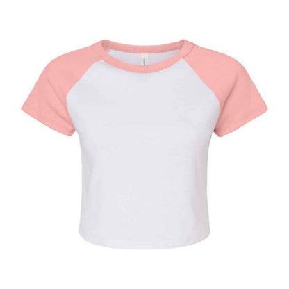 White-Pink - Front - Bella + Canvas Womens-Ladies Micro-Rib Raglan Crop Top