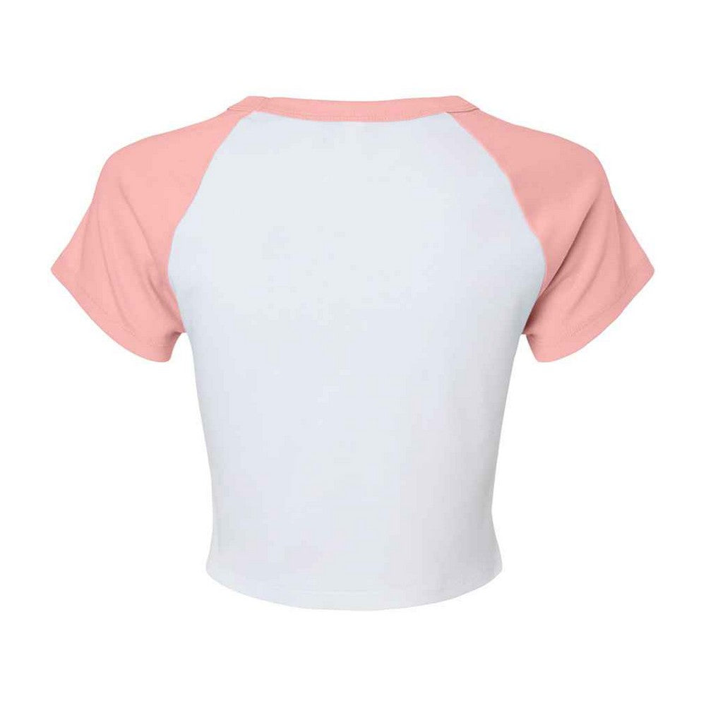 White-Pink - Back - Bella + Canvas Womens-Ladies Micro-Rib Raglan Crop Top