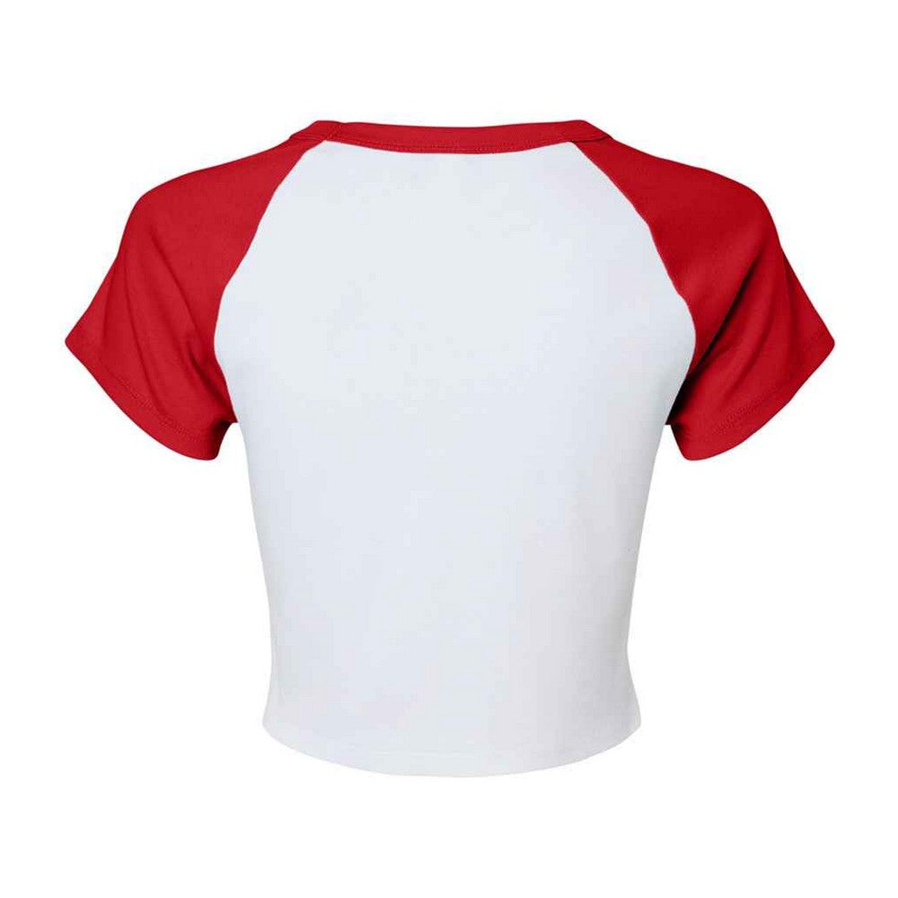 White-Red - Back - Bella + Canvas Womens-Ladies Micro-Rib Raglan Crop Top