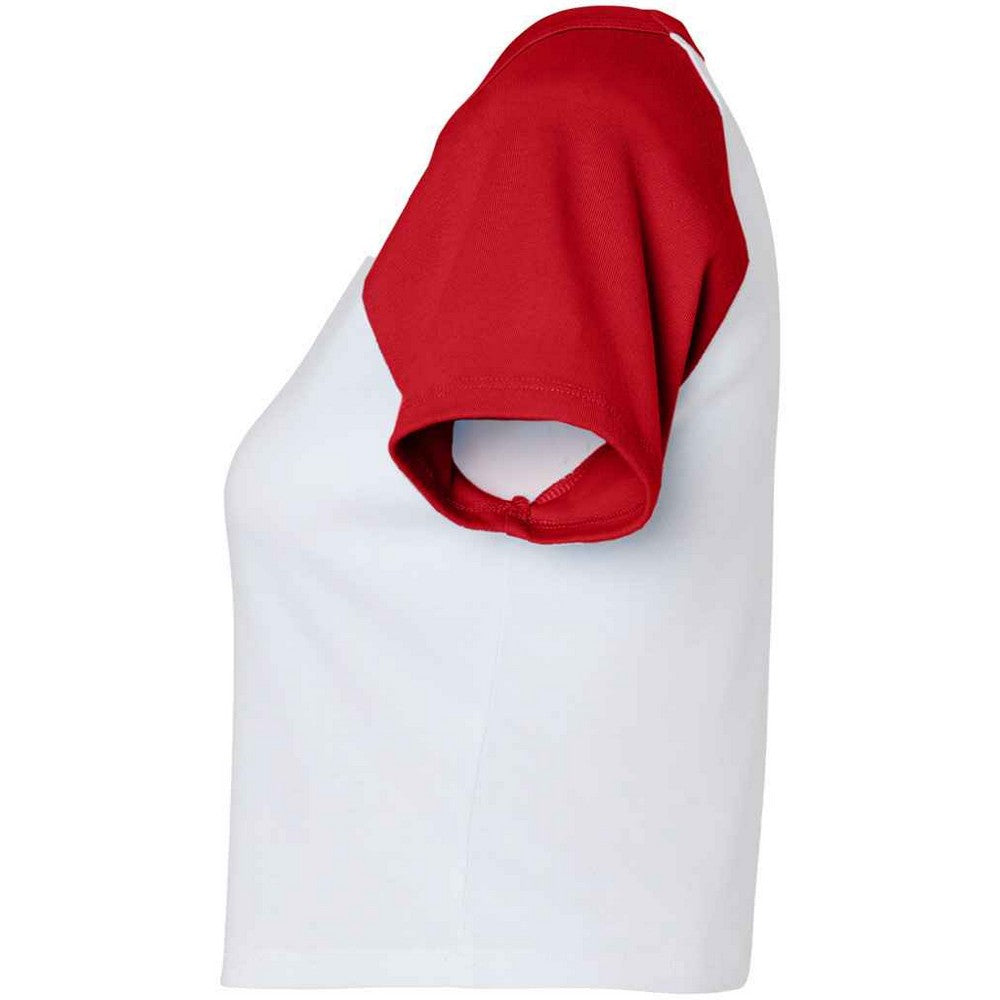 White-Red - Side - Bella + Canvas Womens-Ladies Micro-Rib Raglan Crop Top