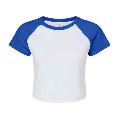 White-Royal Blue - Front - Bella + Canvas Womens-Ladies Micro-Rib Raglan Crop Top