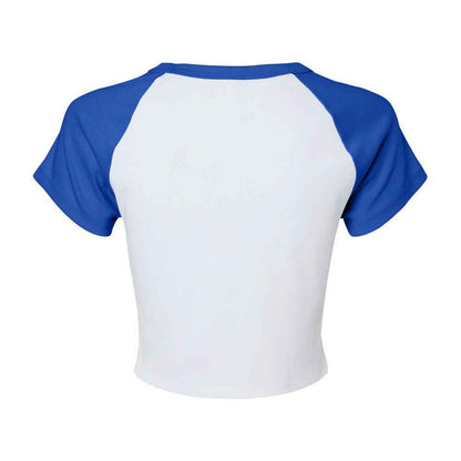 White-Royal Blue - Back - Bella + Canvas Womens-Ladies Micro-Rib Raglan Crop Top