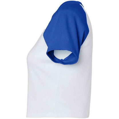 White-Royal Blue - Side - Bella + Canvas Womens-Ladies Micro-Rib Raglan Crop Top