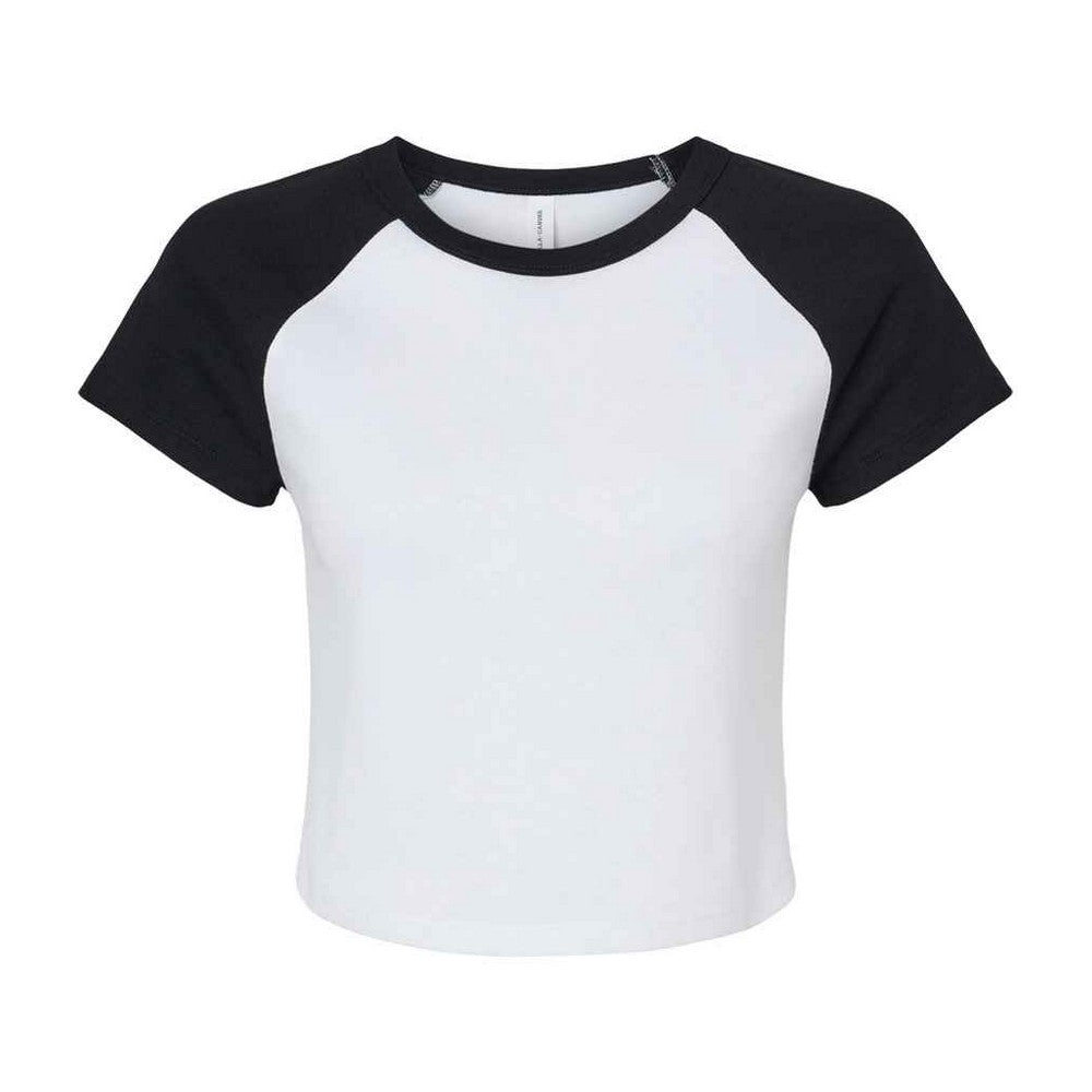 White-Black - Front - Bella + Canvas Womens-Ladies Micro-Rib Raglan Crop Top