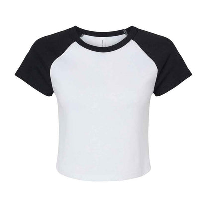 White-Black - Front - Bella + Canvas Womens-Ladies Micro-Rib Raglan Crop Top