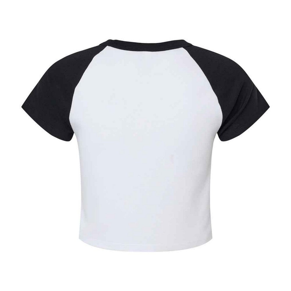 White-Black - Back - Bella + Canvas Womens-Ladies Micro-Rib Raglan Crop Top