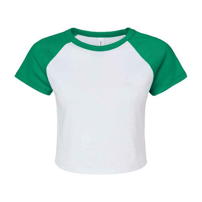 White-Kelly Green - Front - Bella + Canvas Womens-Ladies Micro-Rib Raglan Crop Top